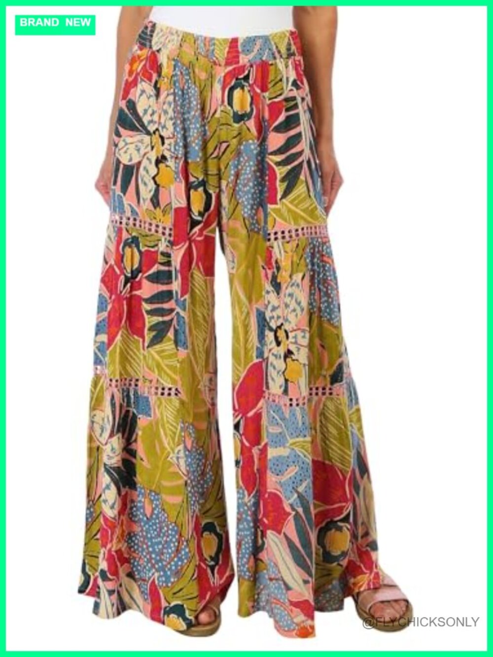 Button Front Wide Leg Palazzo Pants High Rise Flat Front Casual